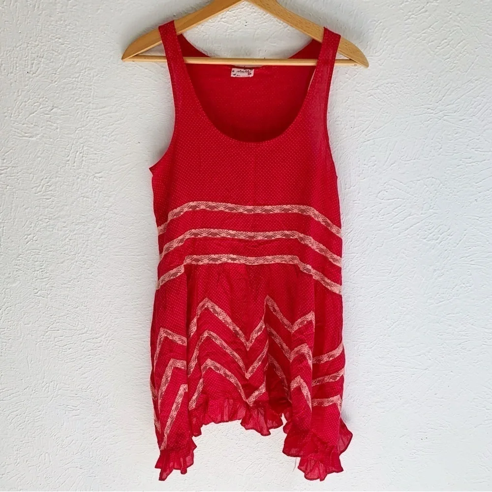 Free People Voile & Lace Trapeze Slip Cherry Red Polka Dot Sz XS